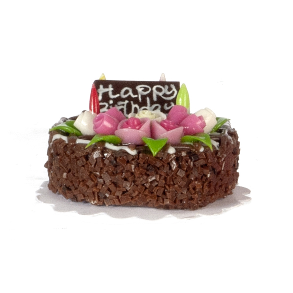 1 Inch Scale Decorated Chocolate Birthday Cake Dollhouse Miniature