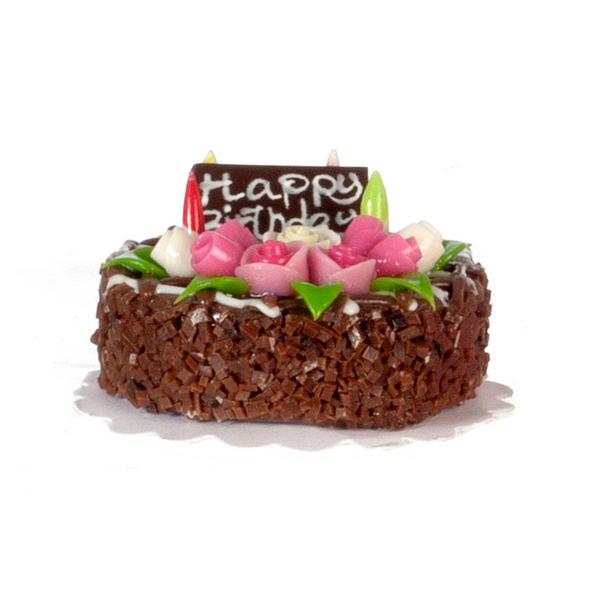 1 Inch Scale Decorated Chocolate Birthday Cake Dollhouse Miniature