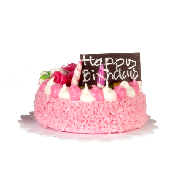 1 Inch Scale Decorated Pink Birthday Cake Dollhouse Miniature