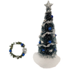 1 Inch Scale Decorated Blue and Silver Christmas Tree Dollhouse Miniature with Wreath