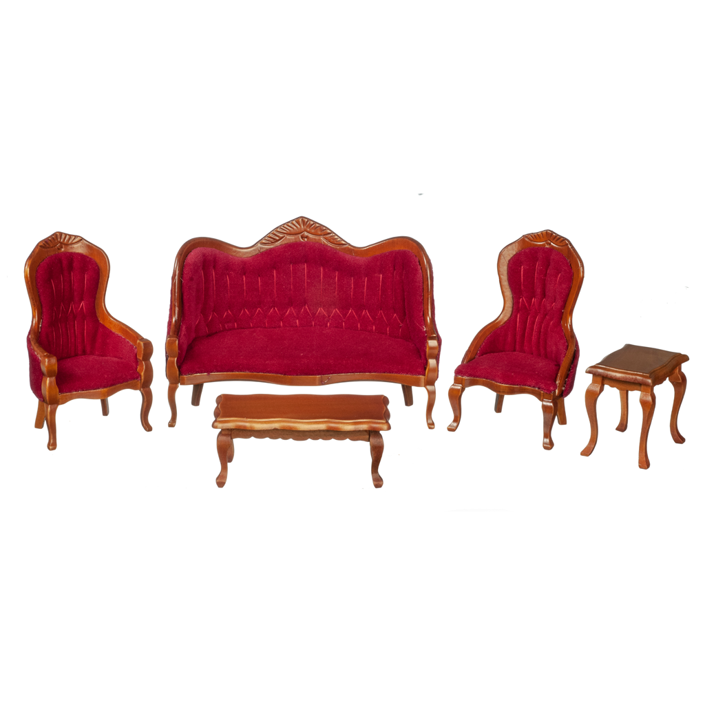 1 Inch Scale Dollhouse Victorian Living Room Set in Red Velvet