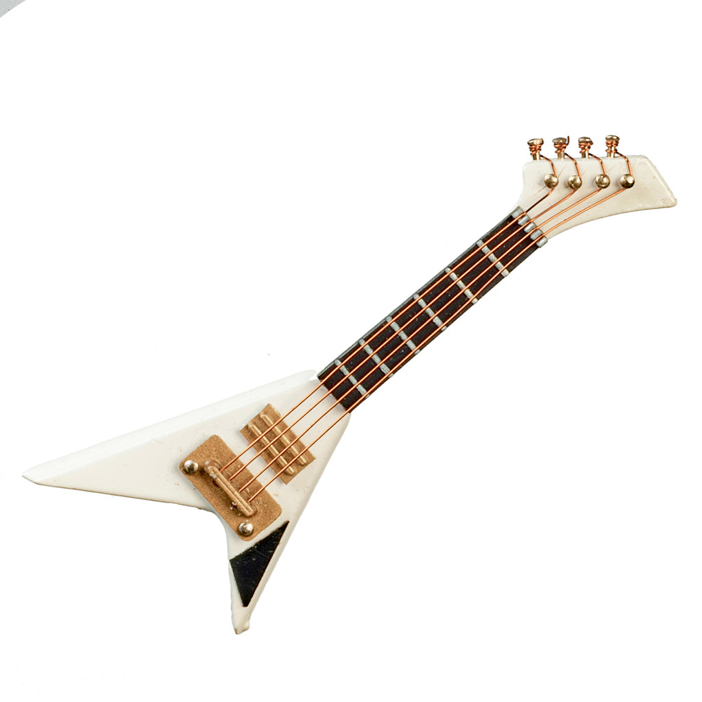 1 Inch Scale Dollhouse Miniature Electric ESP V-2 White Guitar Musical Instrument with Case