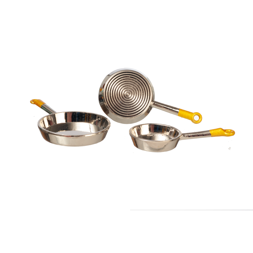 1 Inch Scale Aluminum Frying Pan Set Dollhouse Miniature