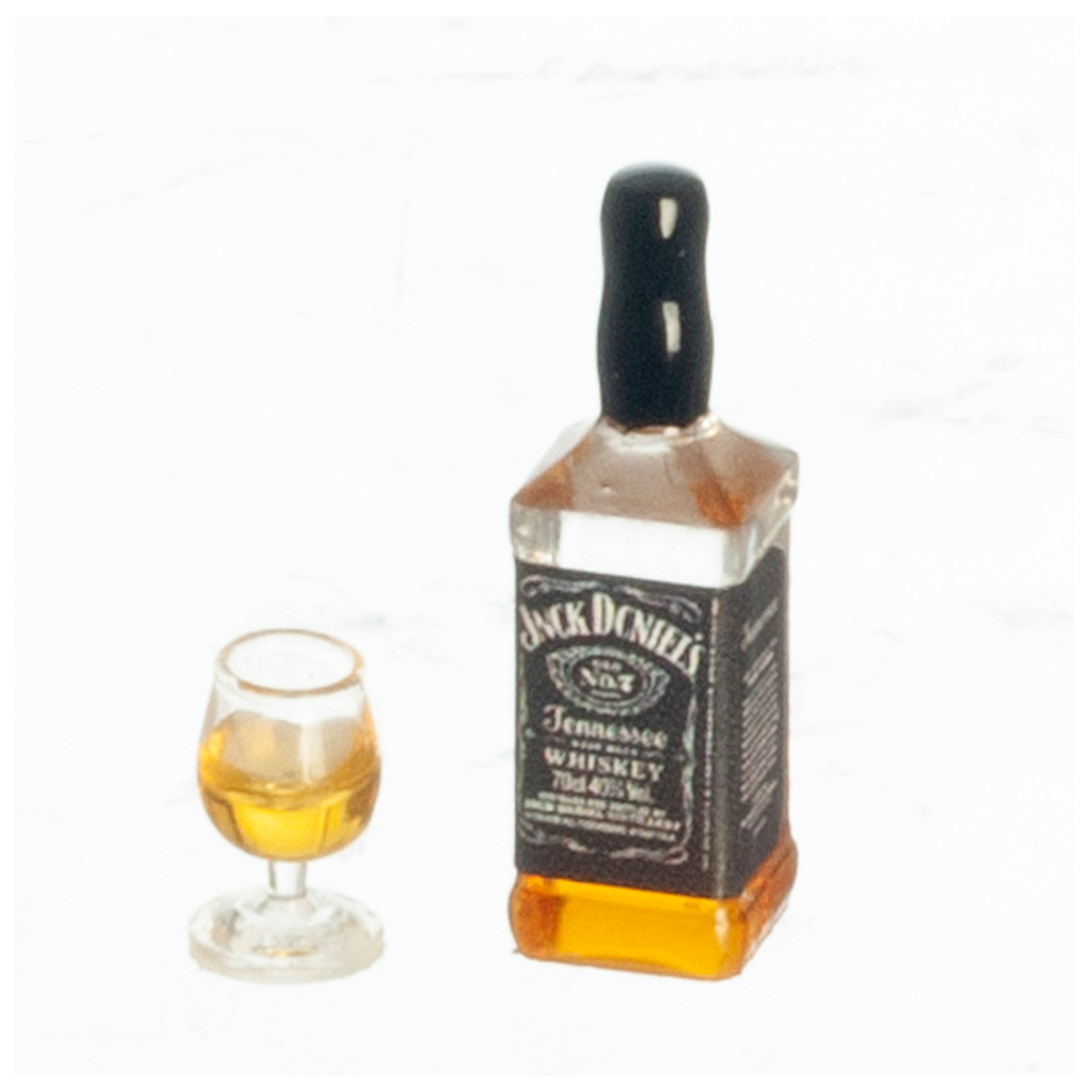 1 Inch Scale Bottle of Black Label Whiskey with Glass Dollhouse Miniature