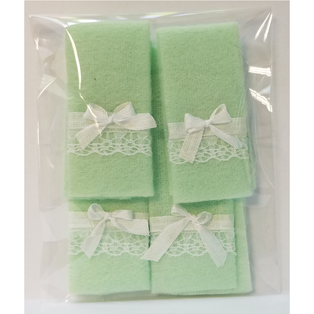 1 Inch Scale Green Bath Towels with Bow and Lace Details Dollhouse Miniature