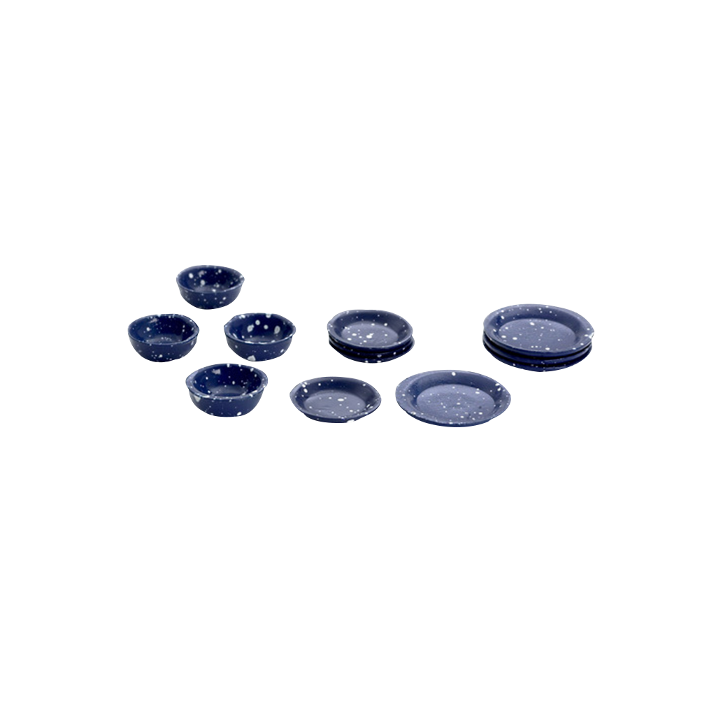1 Inch Scale Blue Spatter Dollhouse Dish Set