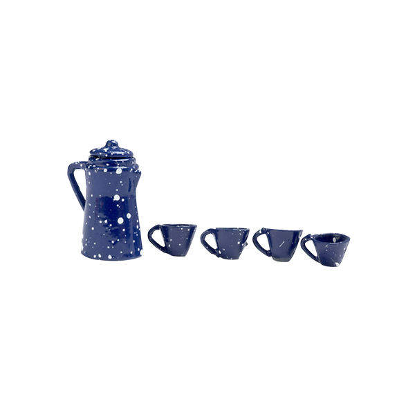 1 Inch Scale Blue Spatter Dollhouse Coffee Set