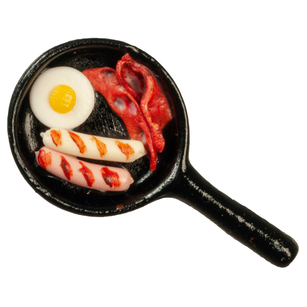 1 Inch Scale Breakfast in Frying Pan Dollhouse Miniature