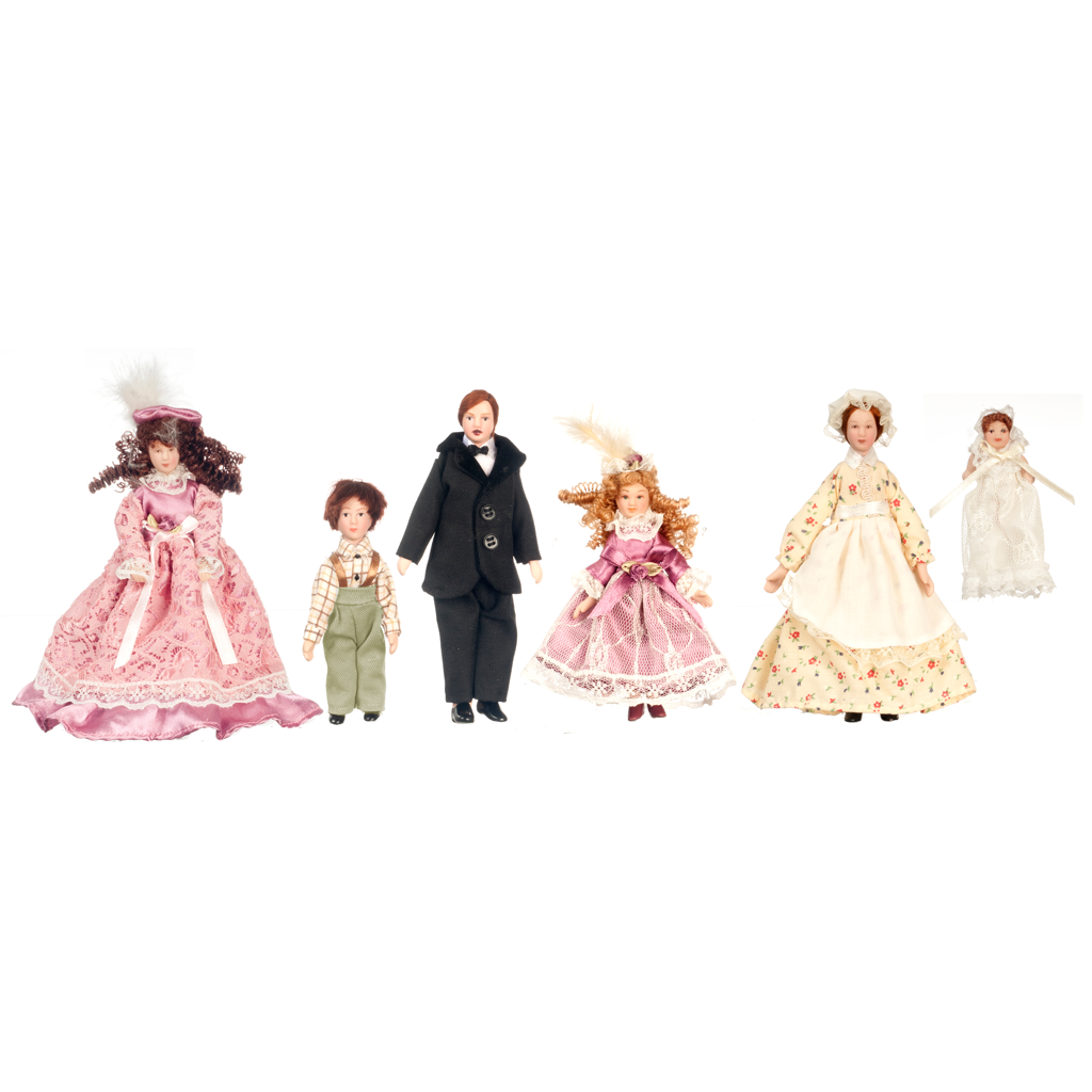 1 Inch Scale Victorian Dollhouse Family of Five Plus Maid