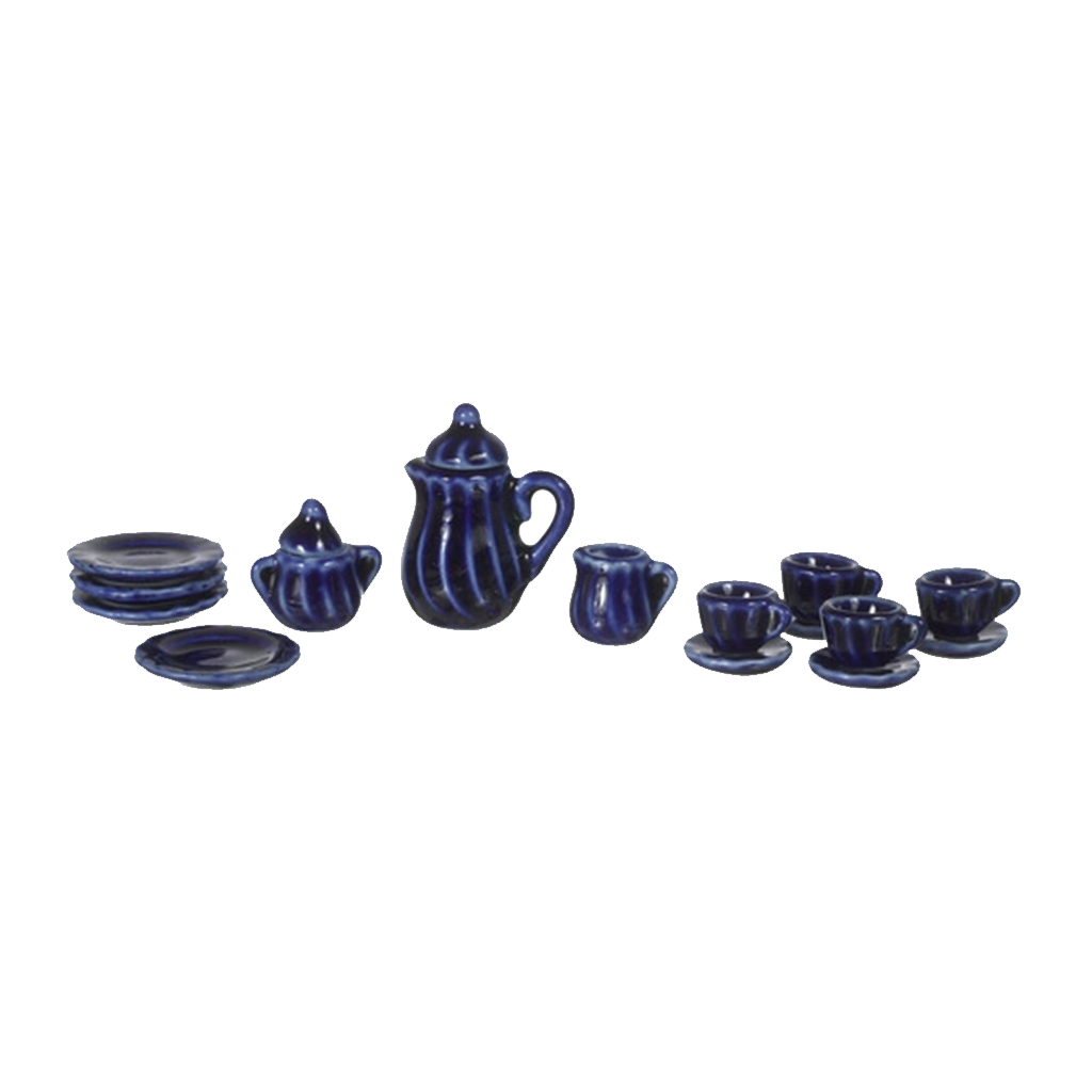 1 Inch Scale Cobalt Blue Dollhouse China Set