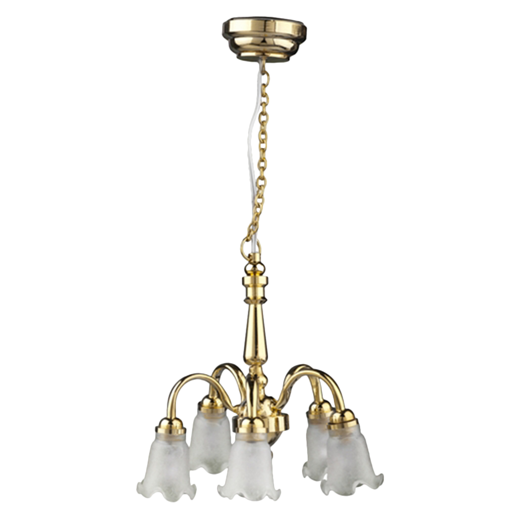 Houseworks LED Miniature 5-Arm Frosted Down Tulip Chandelier Light Battery Operated