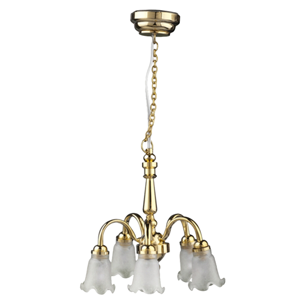 Houseworks LED Miniature 5-Arm Frosted Down Tulip Chandelier Light Battery Operated
