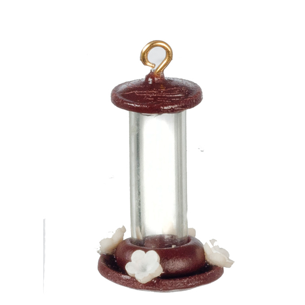 1 Inch Scale Dollhouse Miniature Hummingbird at Feeder Dark Red