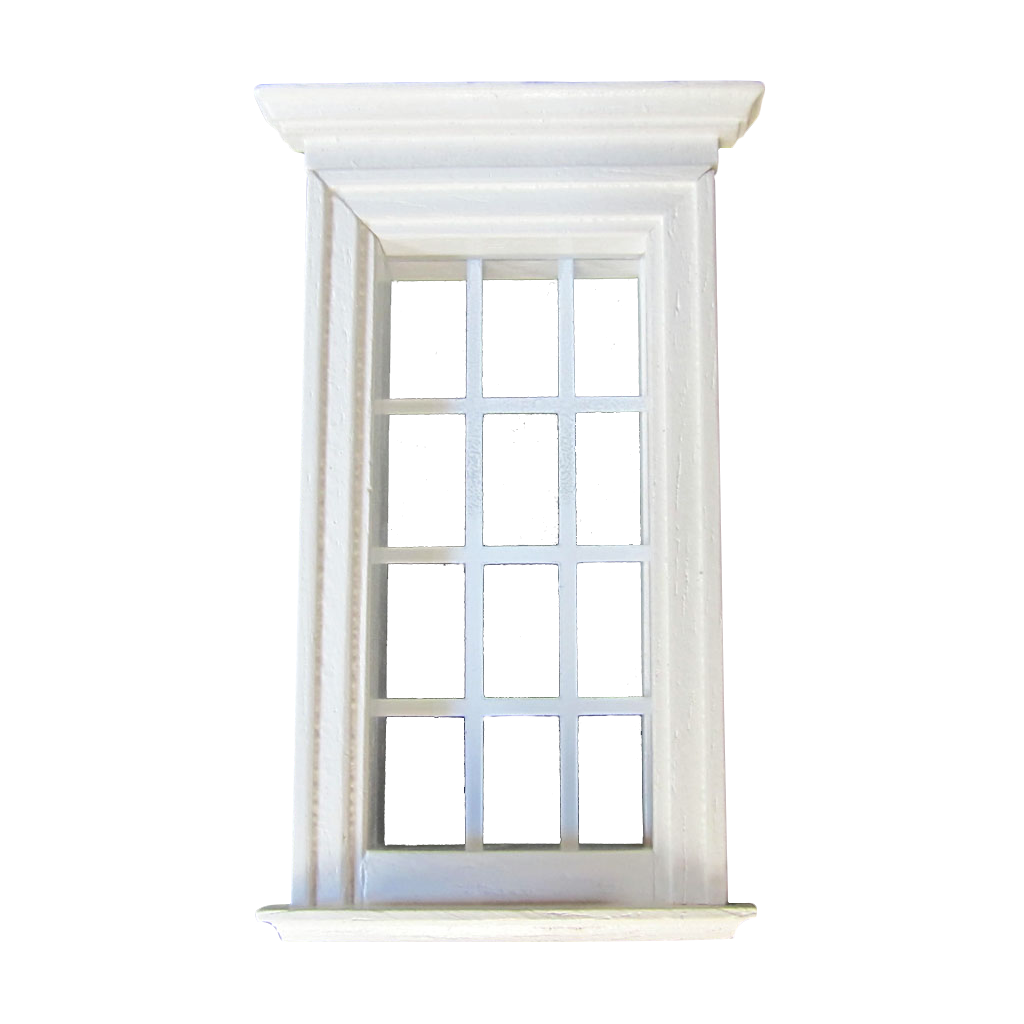 12 Light 1/2 Inch Scale Federal Dollhouse Window Painted White