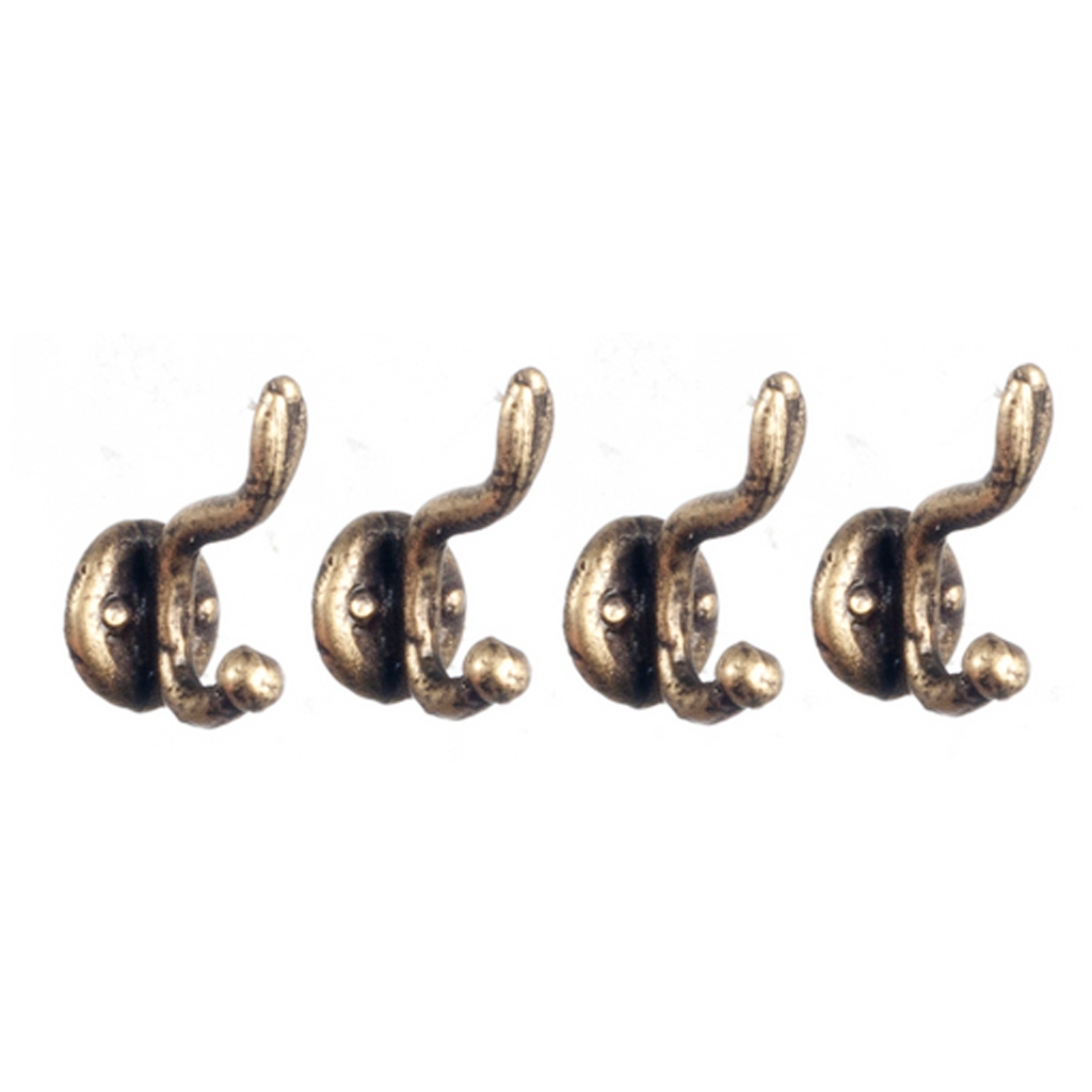 1 Inch Scale Dollhouse Brass Coat Hooks Set of 4