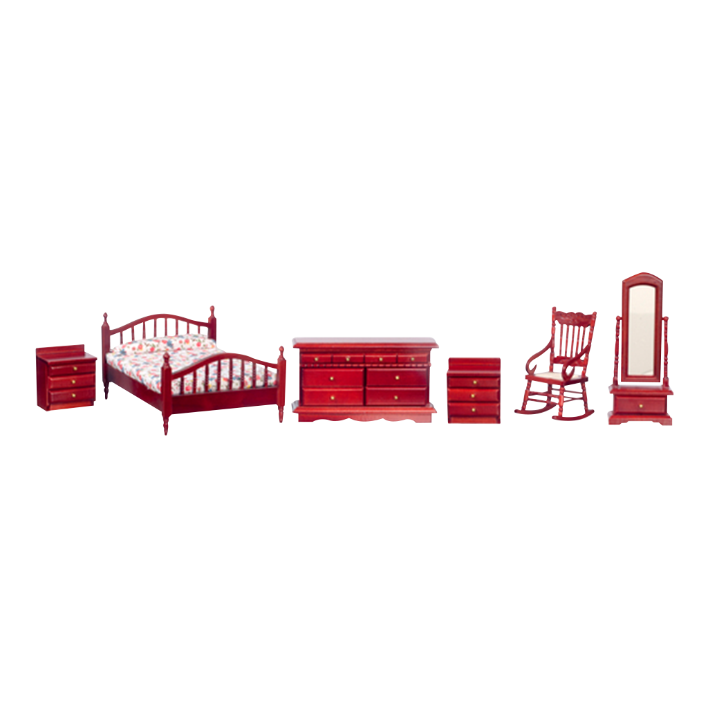 1 Inch Scale Dollhouse Master Bedroom Set - Mahogany