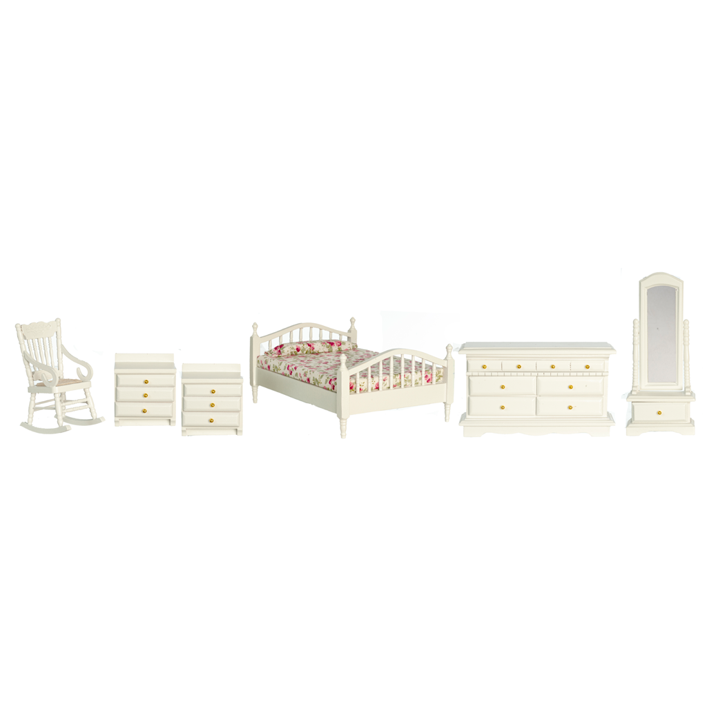 1 Inch Scale Dollhouse Master Bedroom Set - White