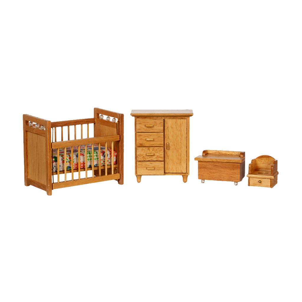 1 Inch Scale Dollhouse Deluxe Nursery Set in Oak
