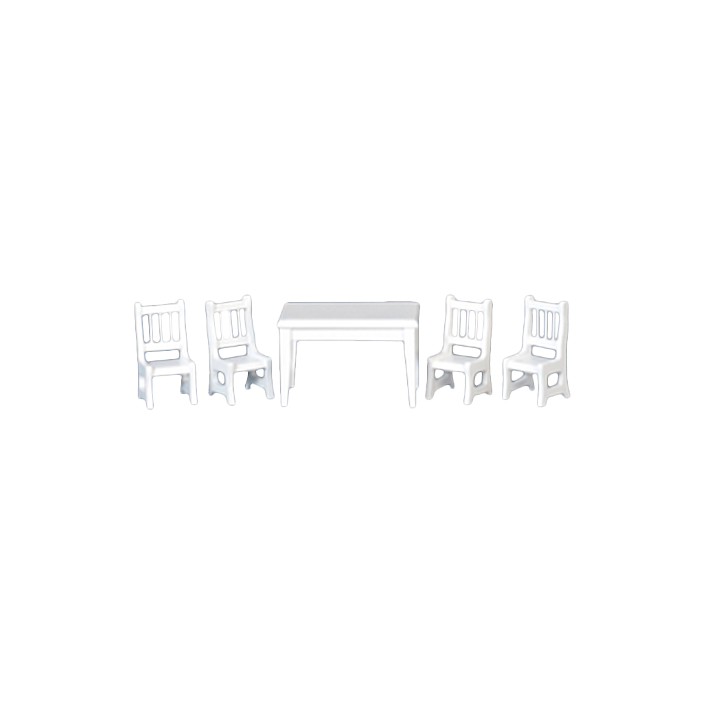 1/2 Inch Scale White Dollhouse Miniature Dining Room Table and Chairs Set