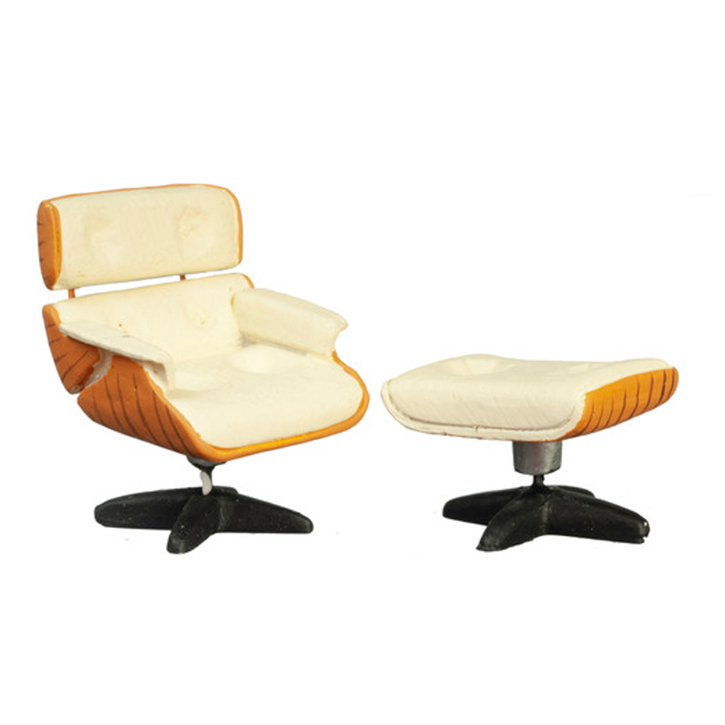 1/2 Inch Scale Resin Dollhouse Miniature Lounge Chair with Ottoman
