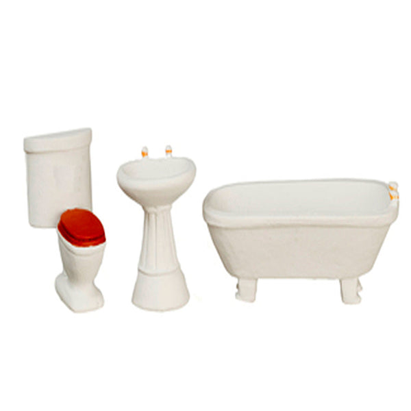 4-Piece White Porcelain Dollhouse Miniature Bathroom Set – Little