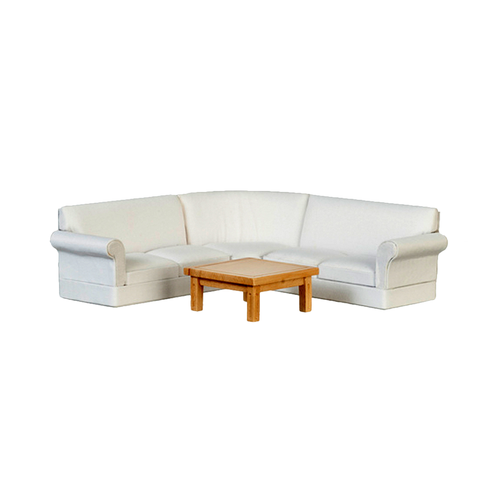 1 Inch Scale Dollhouse Sectional Sofa Living Room Set White Linen