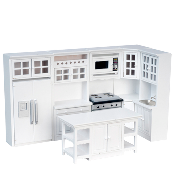 1 Inch Scale 8 Piece White Dollhouse Kitchen Set