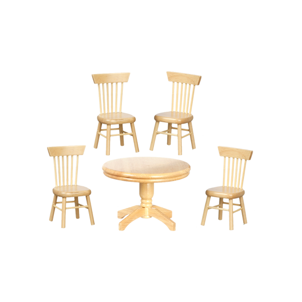 1 Inch Scale Round Table Oak Dollhouse Dining Room Set