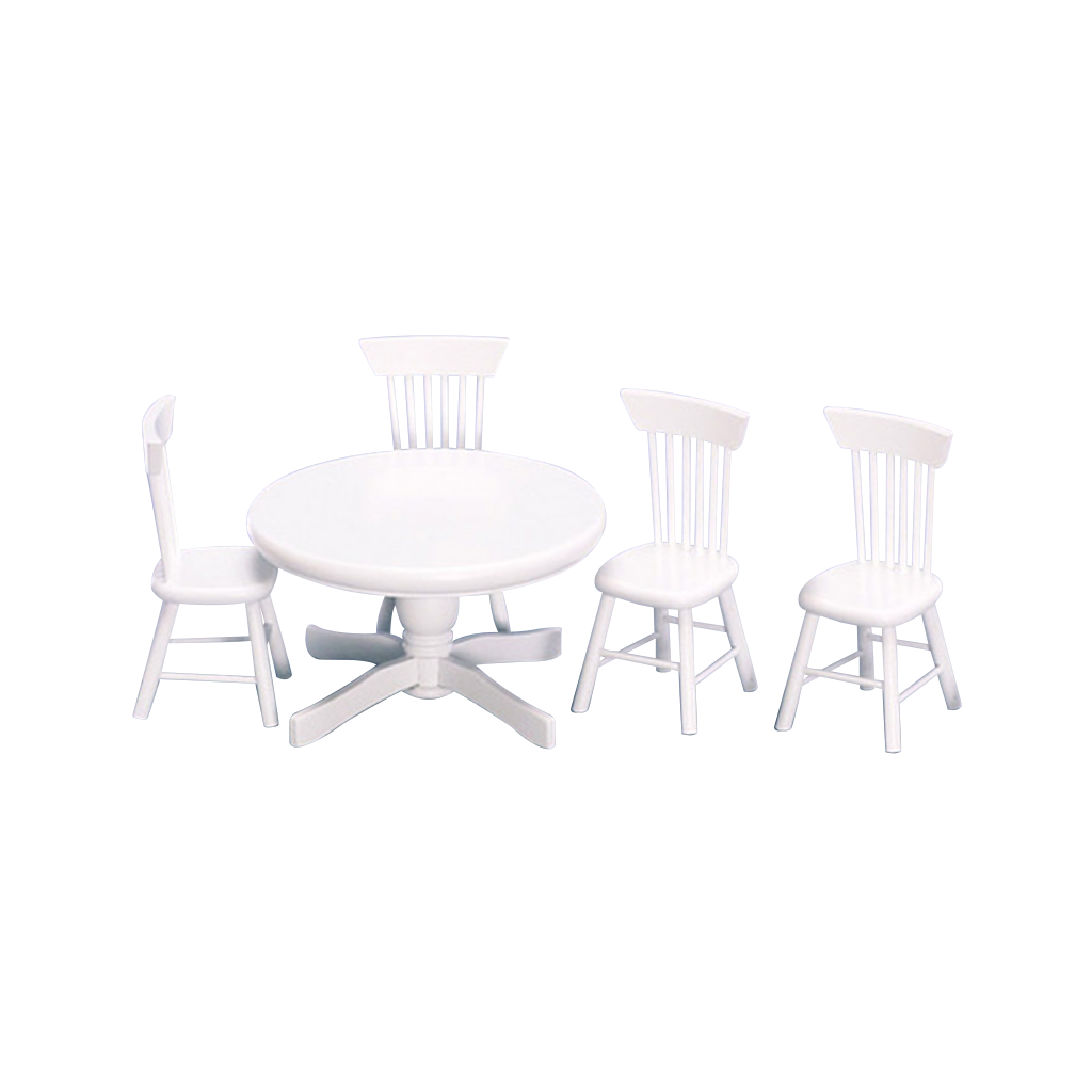 1 Inch Scale Round Table White Dollhouse Dining Room Set