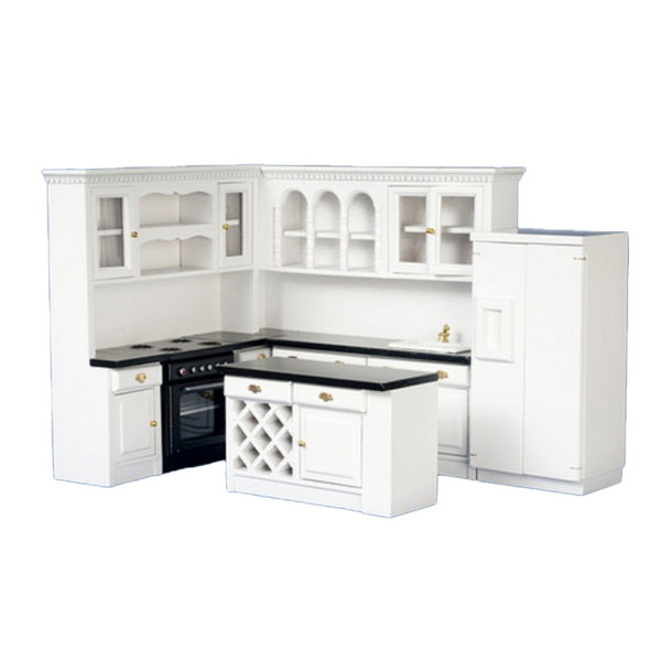 1 Inch Scale 4 Piece White Dollhouse Deluxe Kitchen Set