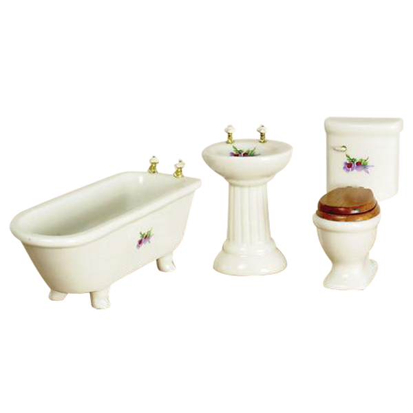 4-Piece White Porcelain Dollhouse Miniature Bathroom Set – Little