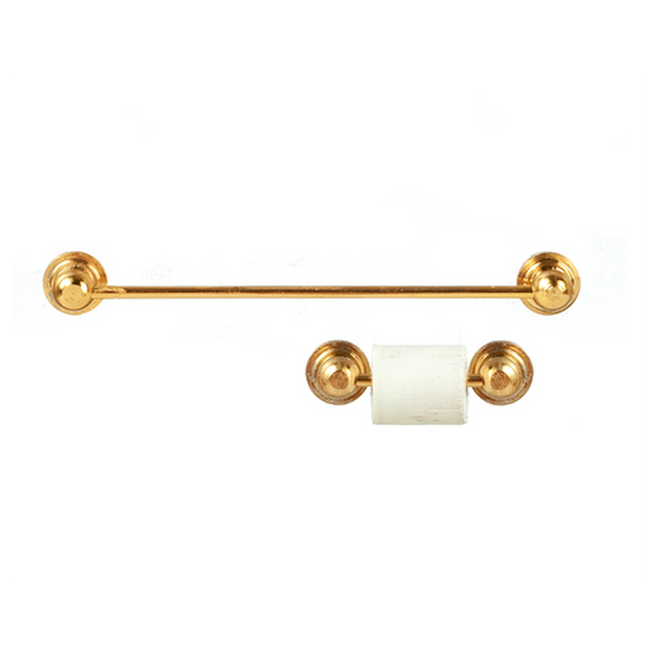 Dollhouse Miniature Brass Towel and Toilet Paper Holder