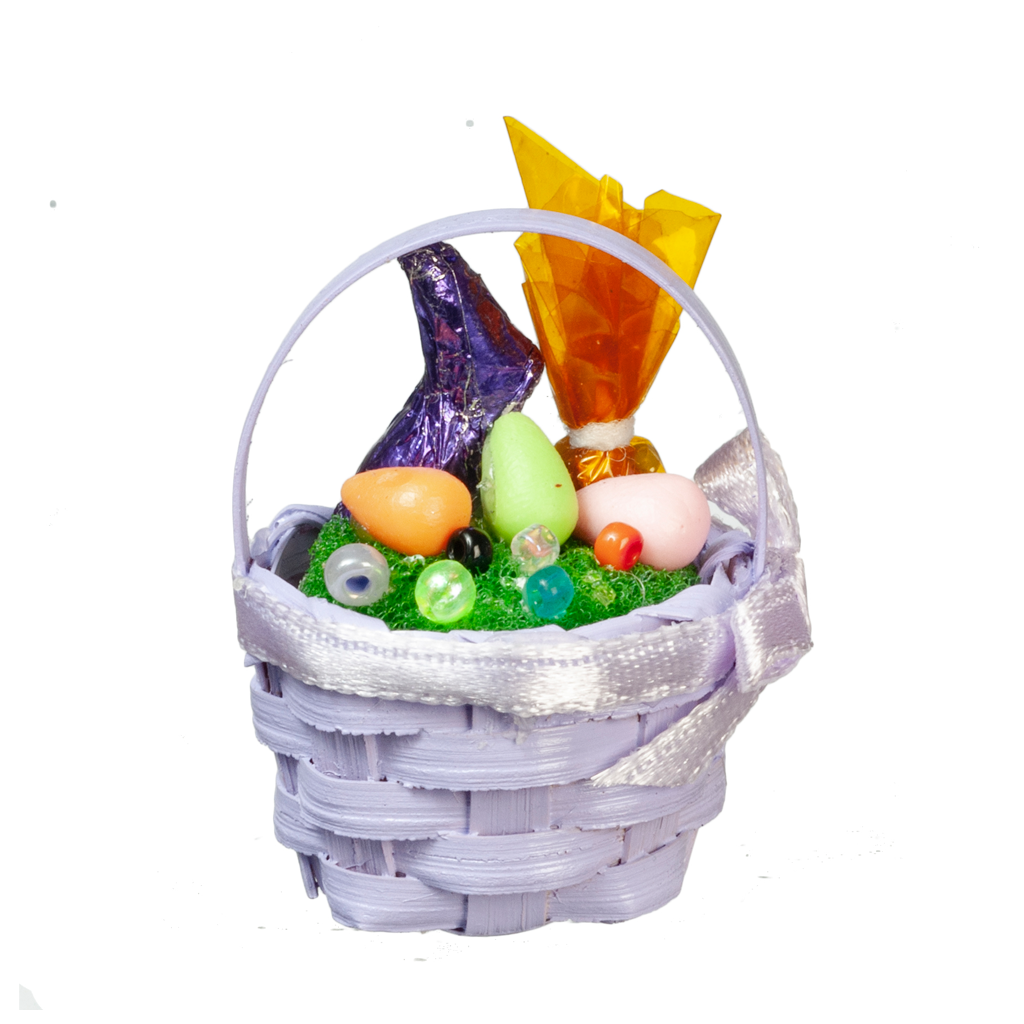 Decorated Lavender Easter Basket Dollhouse Miniature