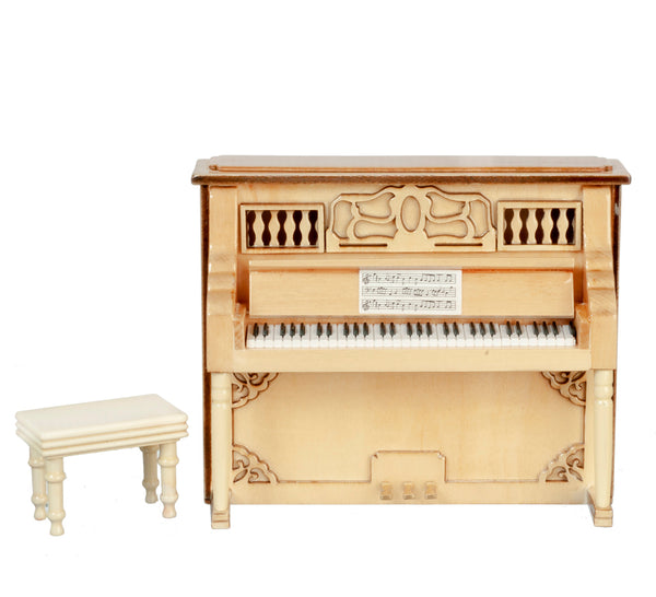 Dollhouse Miniature Upright Piano and Bench Musical Instrument with Case