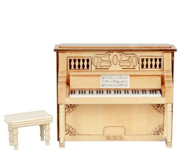 1 Inch Scale Dollhouse Miniature Upright Piano and Bench Musical Instrument with Case