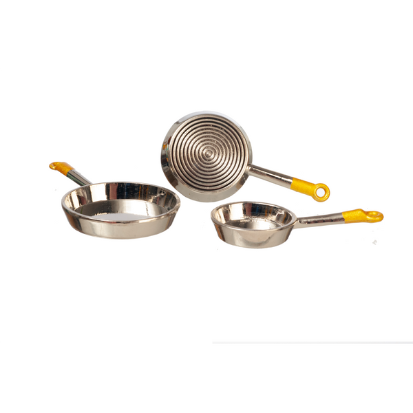 1 Inch Scale Aluminum Frying Pan Set Dollhouse Miniature
