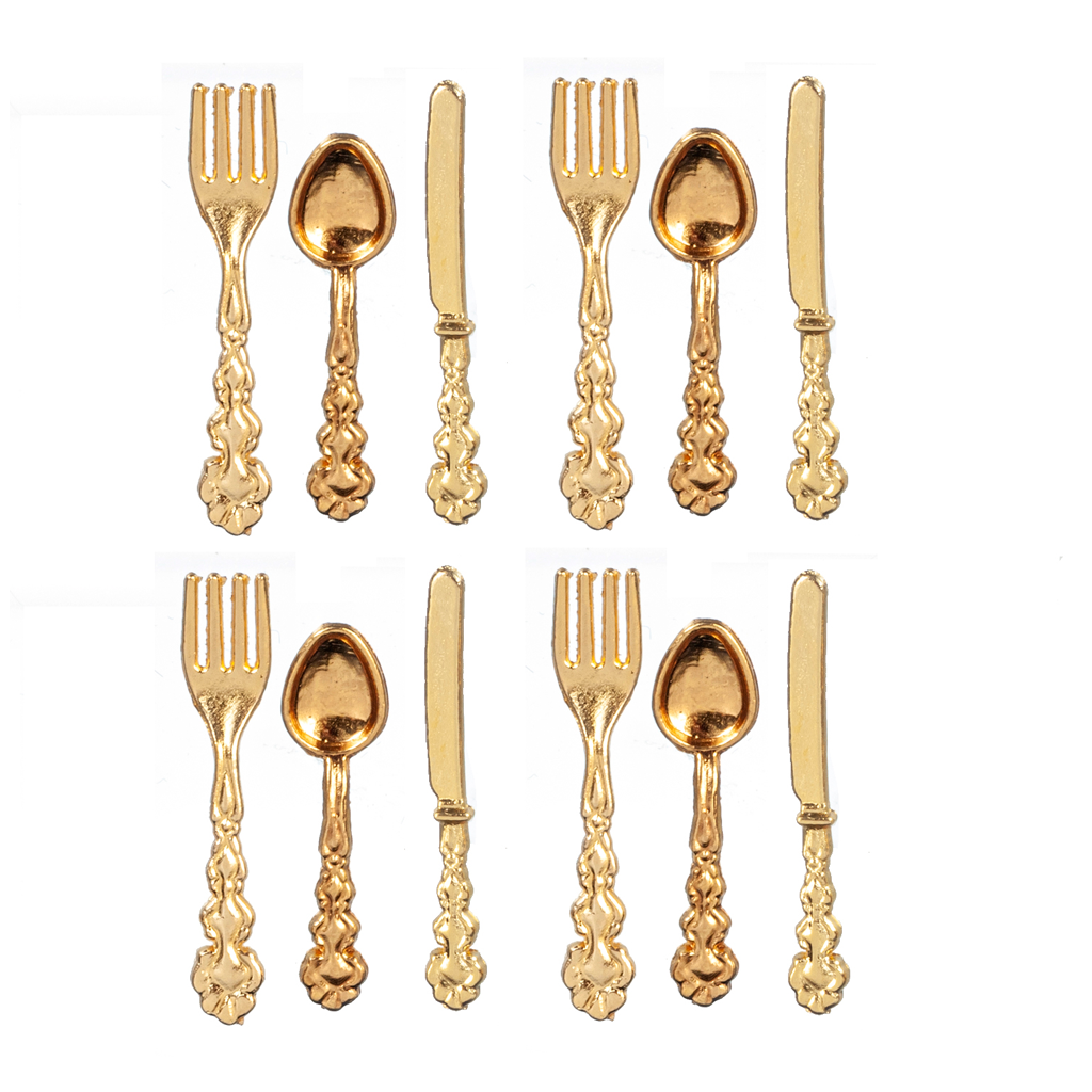 1 Inch Scale Gold Silverware Dollhouse Miniature Set - 12 pieces – Real  Good Toys