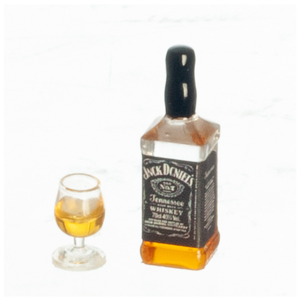 1 Inch Scale Bottle of Black Label Whiskey with Glass Dollhouse Miniature