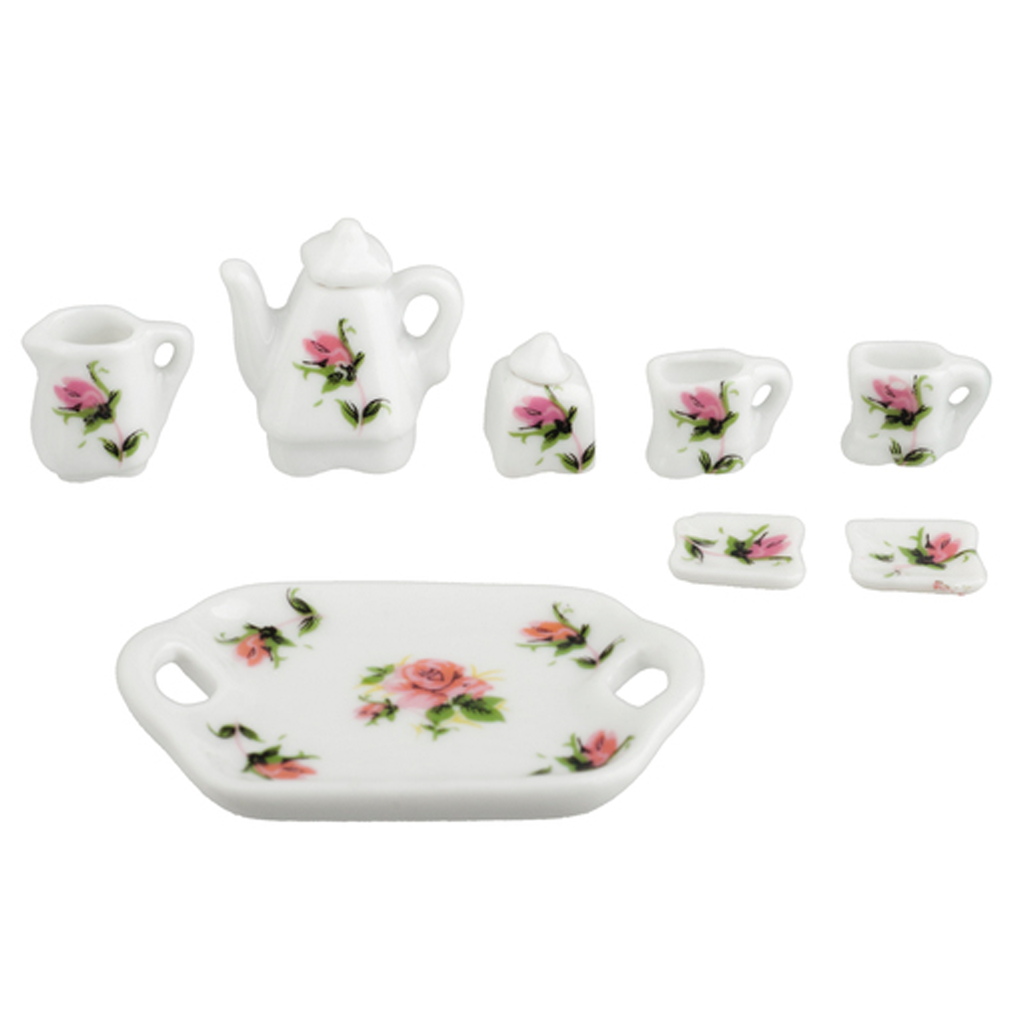 1 Inch Scale Pink Rose Dollhouse Coffee Set Dollhouse Miniature 8 pieces