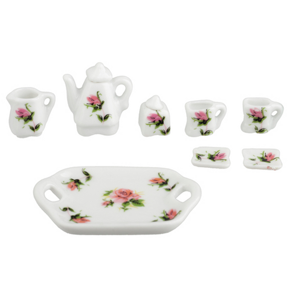 1 Inch Scale Pink Rose Dollhouse Coffee Set Dollhouse Miniature 8 pieces