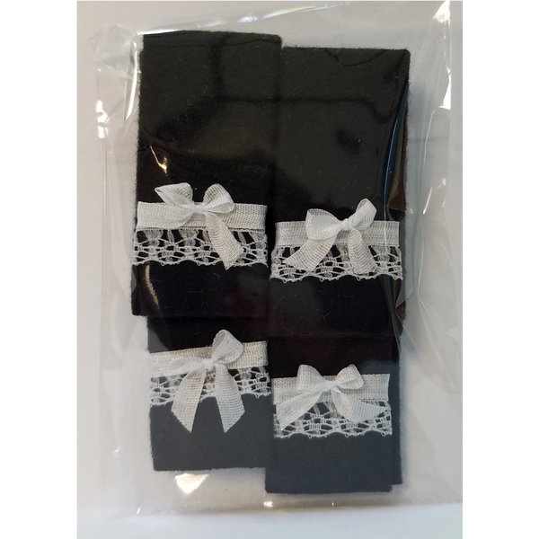 1 Inch Scale Black Bath Towels with Bow and Lace Details Dollhouse Miniature