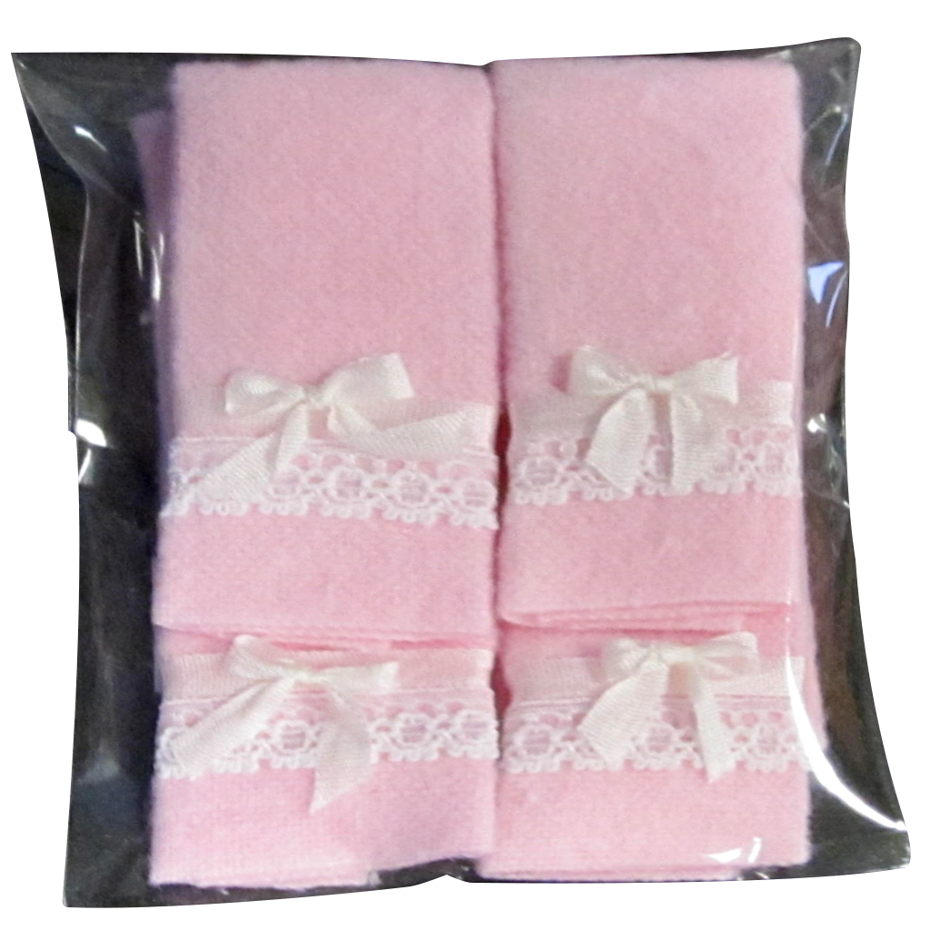 1 Inch Scale Pink Bath Towels with Bow and Lace Details Dollhouse Miniature