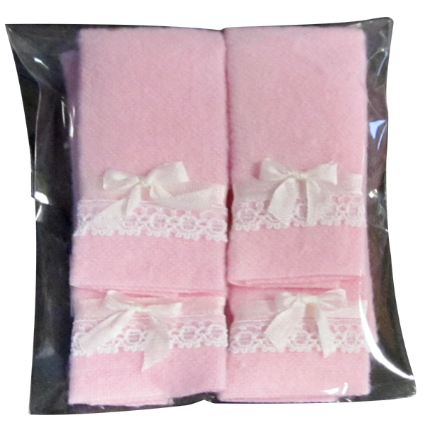 1 Inch Scale Pink Bath Towels with Bow and Lace Details Dollhouse Miniature