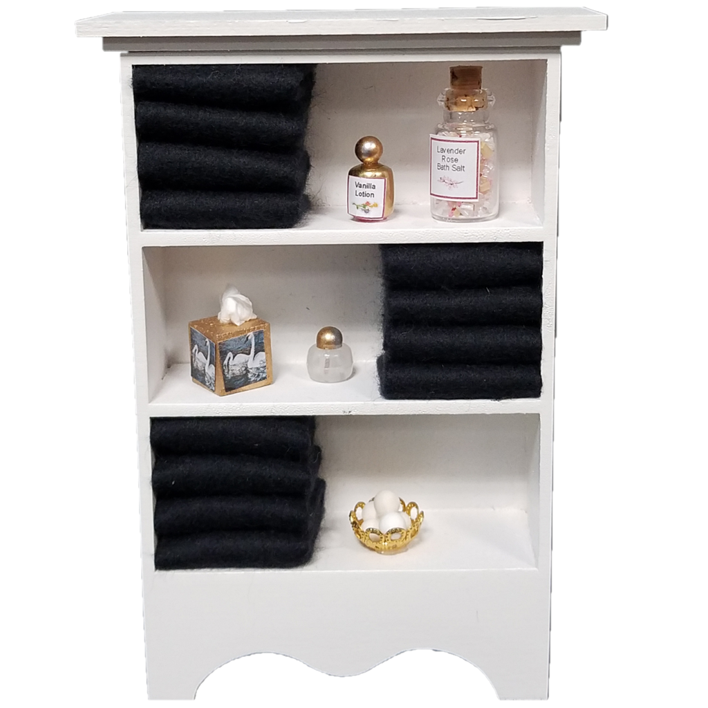 Decorated Small 1 Inch Scale Dollhouse Bathroom Cupboard with