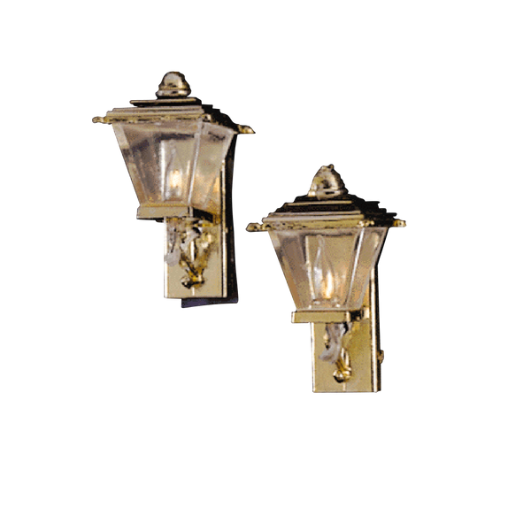 Pair of Gold Coach Lamp Dollhouse Miniature Electrical Light