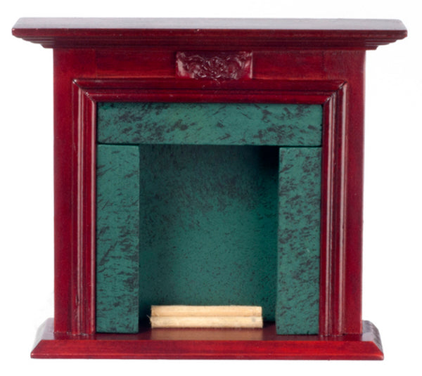 1 Inch Scale Mahogany Dollhouse Fireplace with Logs