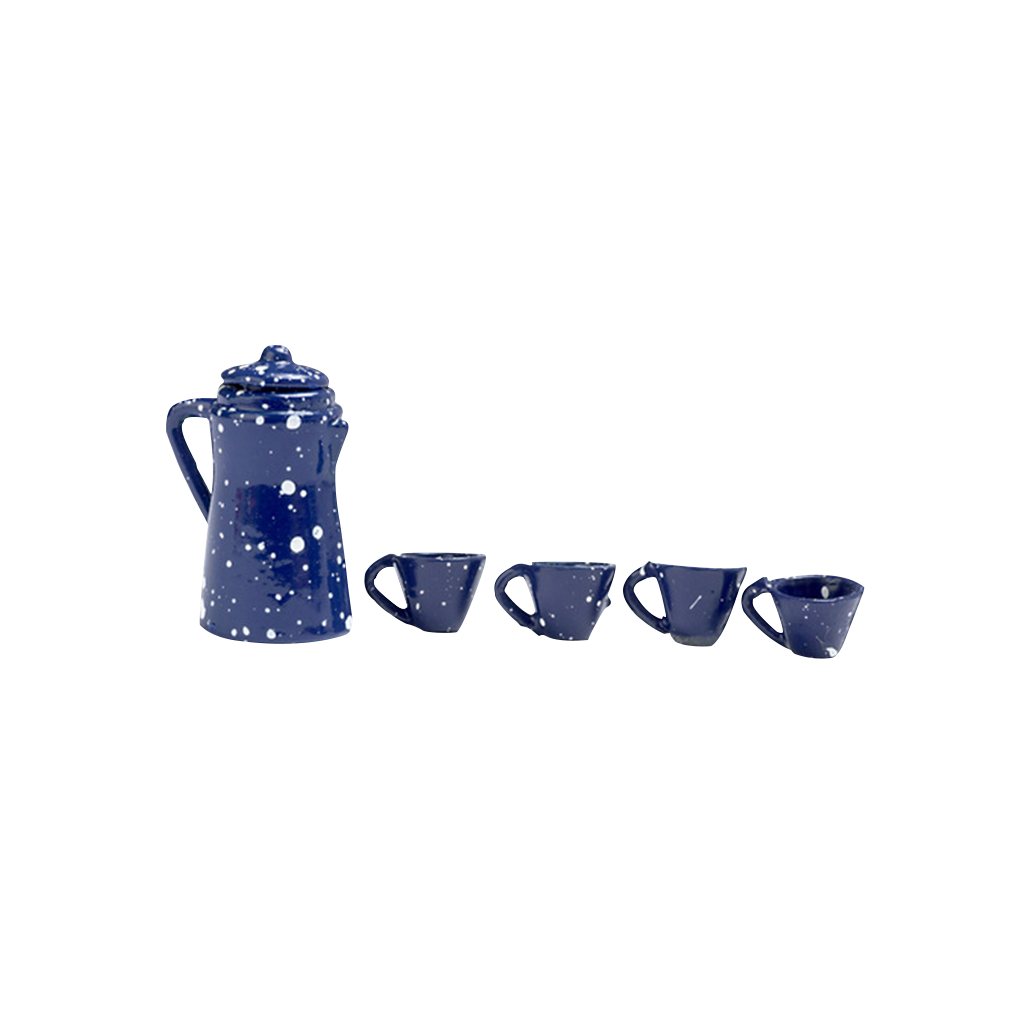 1 Inch Scale Blue Spatter Dollhouse Coffee Set