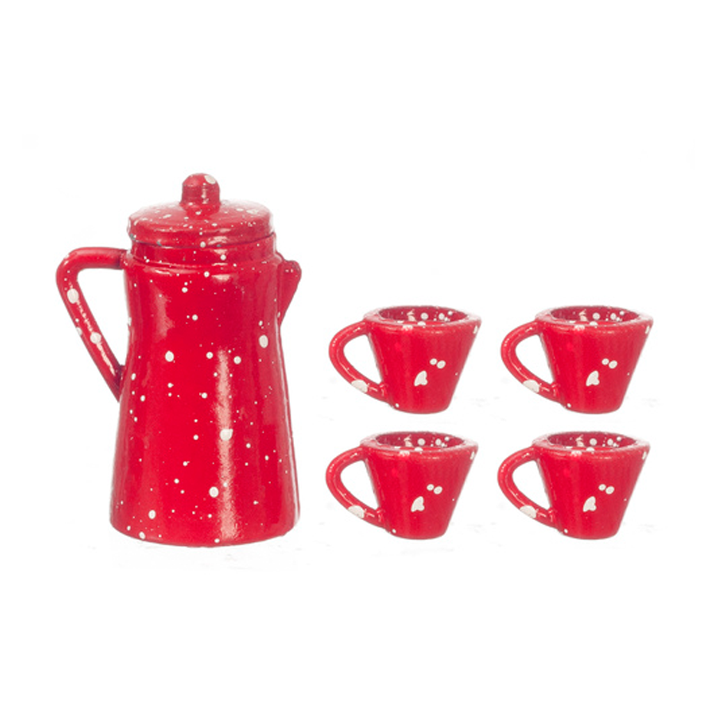 1 Inch Scale Red Spatter Dollhouse Coffee Set