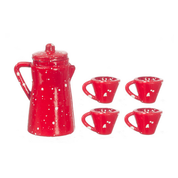 1 Inch Scale Red Spatter Dollhouse Coffee Set