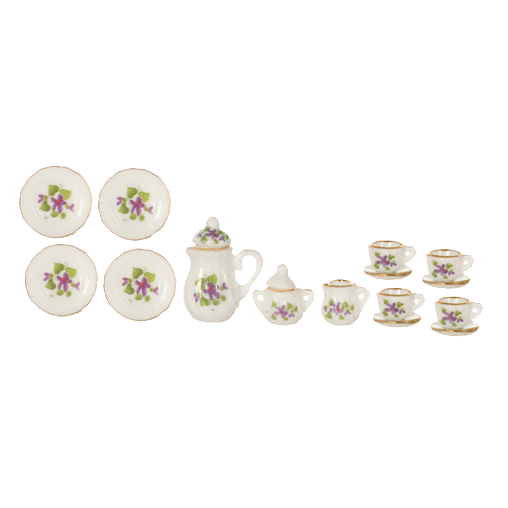 1 Inch Scale Floral Dollhouse China Set 17 piece